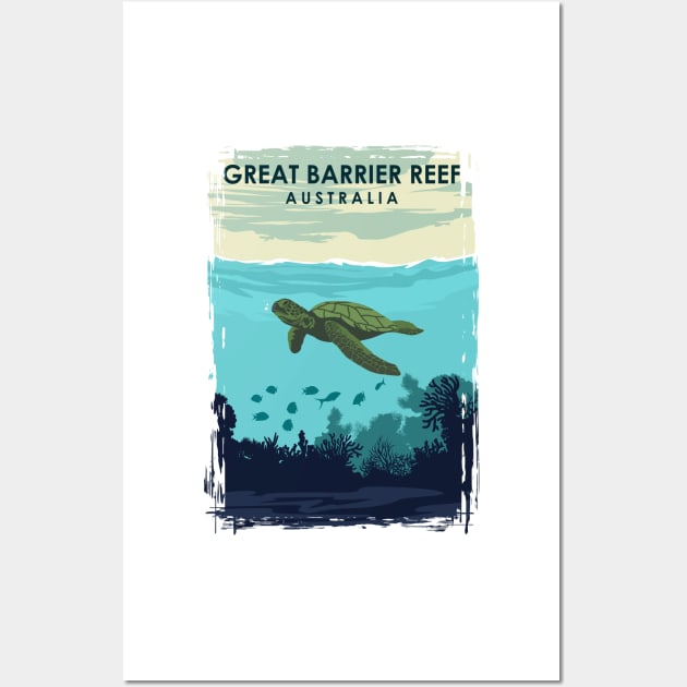 Great Barrier Reef Australia Queensland Vintage Travel Poster Wall Art by jornvanhezik